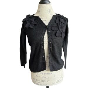 NWOT Anthropologie Moth Black Cardigan with Floral Accents, Small